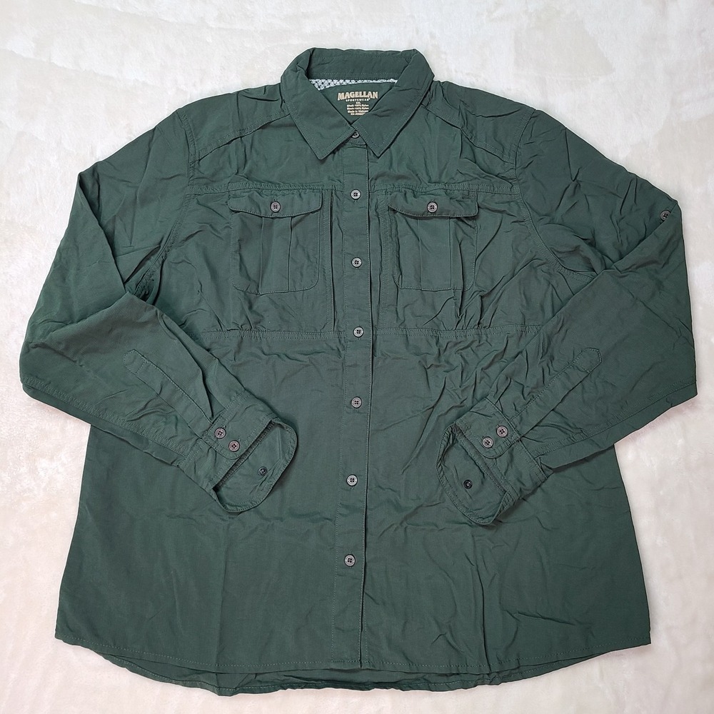 Magellan Outdoors Women Olive Green L/S Shirt Vented Fishing Hiking XXL